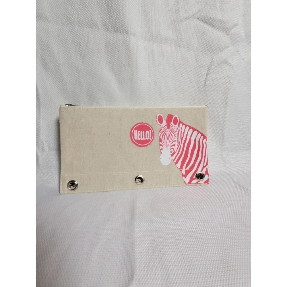 Lot of 7 Canvas 3 Ring Binder Pencil Pouches Zipper Cases Flamingo●Bunny●Zebra